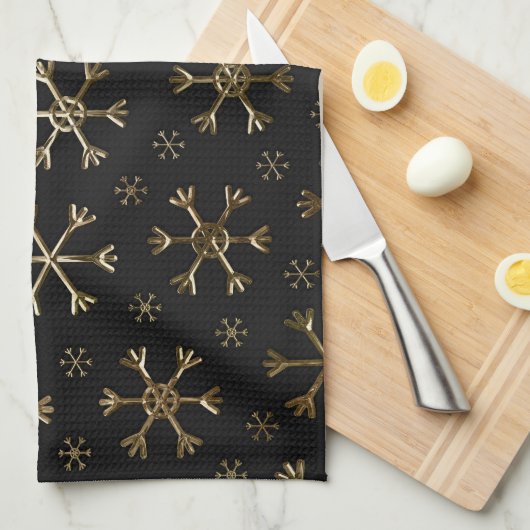 Snowflakes voor feestdagen, zwart en gouden kerstm theedoek (Quarter Fold)