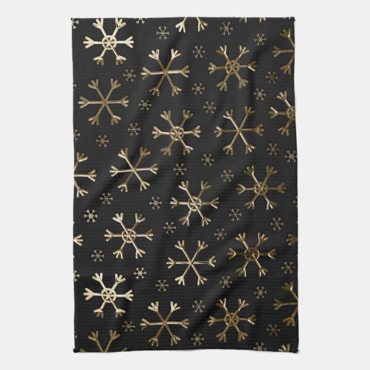 Snowflakes voor feestdagen, zwart en gouden kerstm theedoek (Verticaal)