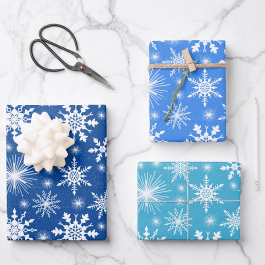 Snowflakes voor kerstmis, blauw inpakpapier vel (Voorkant)