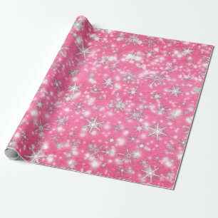 Snowflakes voor kerstmis Sparkles in Roze Cadeaupapier