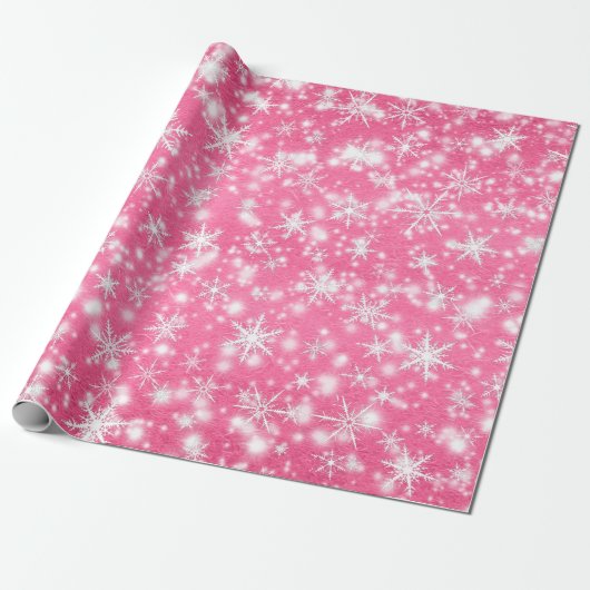 Snowflakes voor kerstmis Sparkles in Roze Cadeaupapier (Uitgerold)