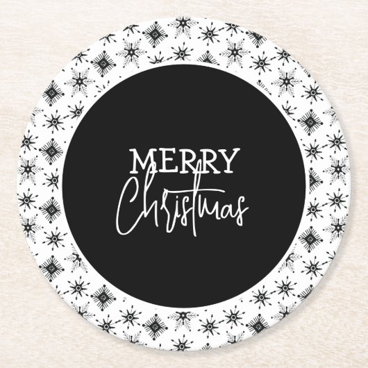 Snowflakes, voor prettig kerstscript ronde kartonnen onderzetter (Voorkant)