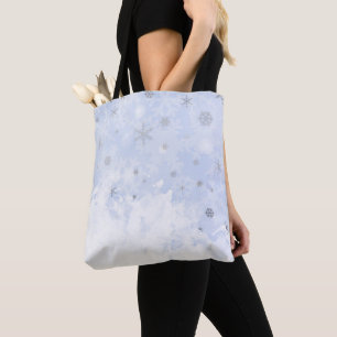 Snowflakes voor smeltkroes op babyblauwe pastelkle tote bag
