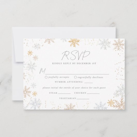Snowflakes Weddenschap RSVP-kaart met voedselkeuze RSVP Kaartje (Voorkant)
