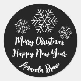 Snowflakes White Blac Ronde Sticker