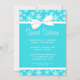 Snowflakes White bow Winter Wonderland Sweet 16 Kaart