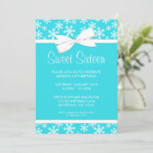 Snowflakes White bow Winter Wonderland Sweet 16 Kaart (Staand voorkant)