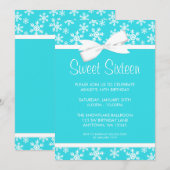 Snowflakes White bow Winter Wonderland Sweet 16 Kaart (Voorkant / Achterkant)