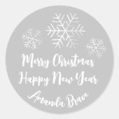 Snowflakes White Grey Ronde Sticker (Voorkant)