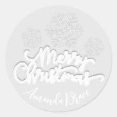 Snowflakes White Grey Ronde Sticker (Voorkant)