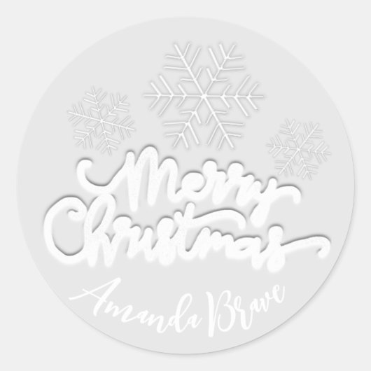 Snowflakes White Grey Ronde Sticker (Voorkant)