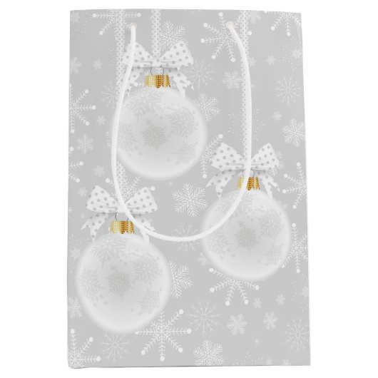 Snowflakes White Ornament Kerstfeestdag Medium Cadeauzakje (Voorkant)