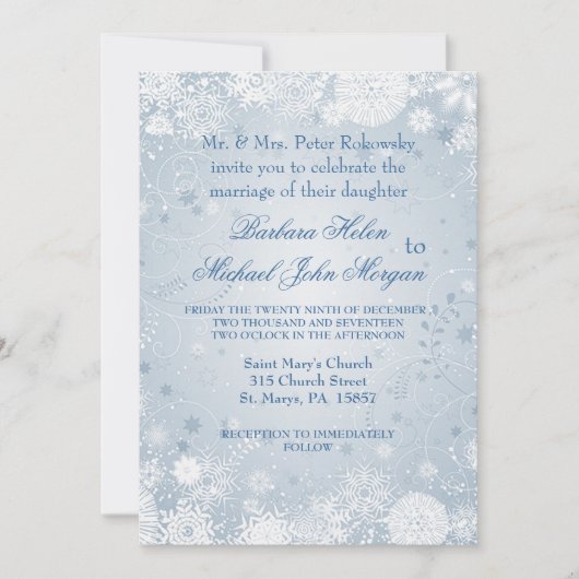 Snowflakes white Silver Blue Weddenschap Kaart (Voorkant)