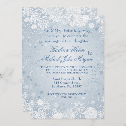 Snowflakes white Silver Blue Weddenschap Kaart (Voorkant / Achterkant)