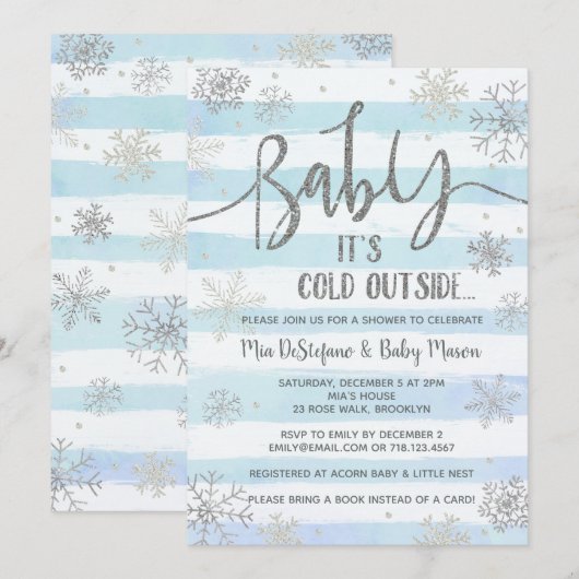 Snowflakes Winter Baby shower Uitnodiging (Voorkant / Achterkant)