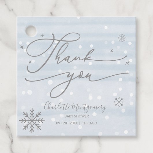 Snowflakes Winter Boy Baby shower Dank u Bedankjes Labels (Voorkant)