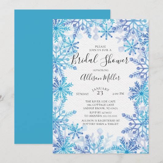 Snowflakes Winter Bridal Shower Kaart (Voorkant / Achterkant)