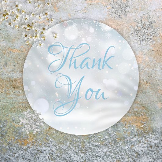 Snowflakes Winter Elegant Script Dank u Ronde Sticker