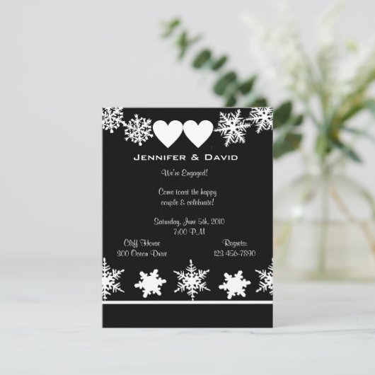 Snowflakes Winter Engagement Party Kaart (Staand voorkant)