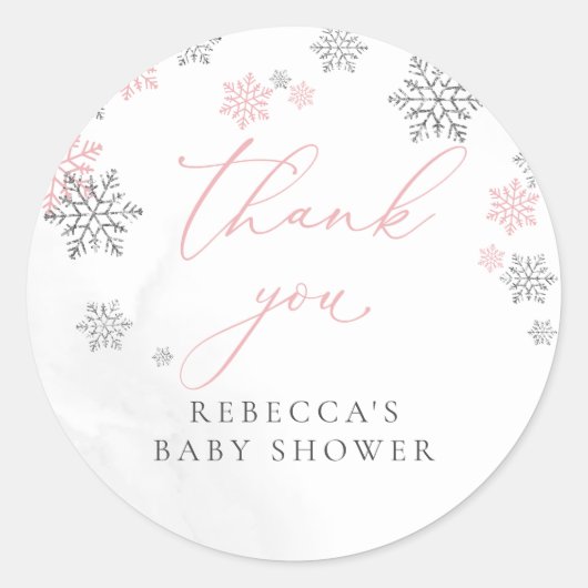 Snowflakes Winter Girl Baby shower Dank je Ronde Sticker (Voorkant)