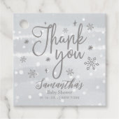 Snowflakes Winter Gray Baby shower Dank u Bedankjes Labels (Voorkant)