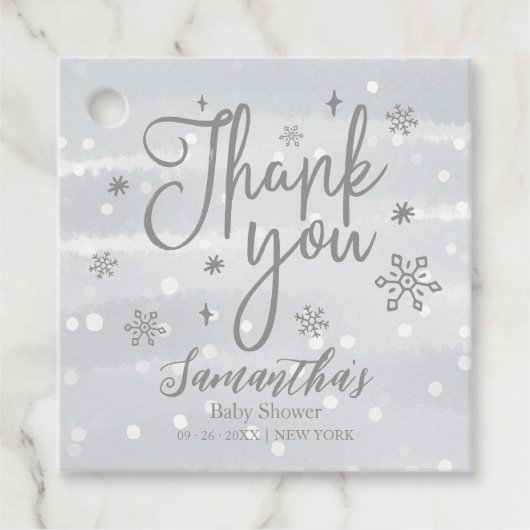 Snowflakes Winter Gray Baby shower Dank u Bedankjes Labels (Voorkant)