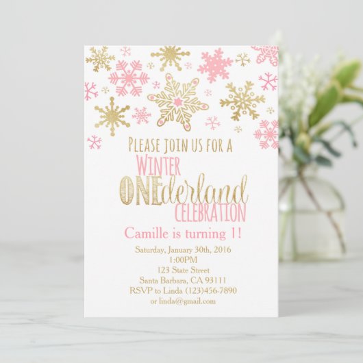 Snowflakes Winter ONEderland Birthday Uitnodiging (Staand voorkant)