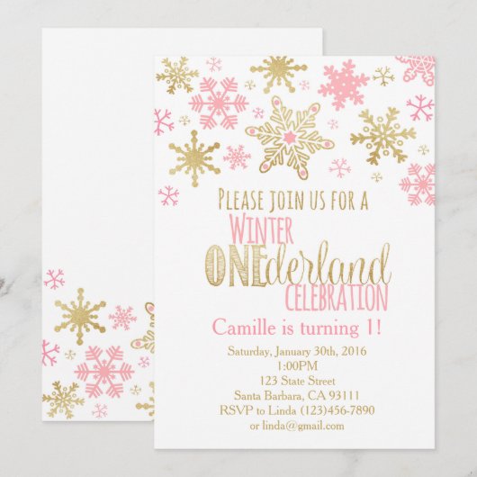 Snowflakes Winter ONEderland Birthday Uitnodiging (Voorkant / Achterkant)