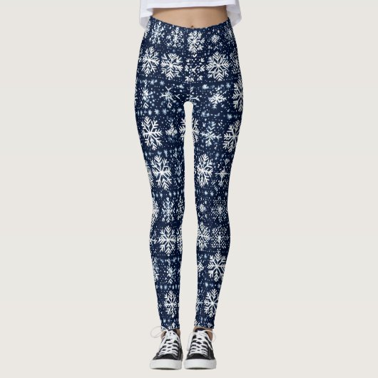 Snowflakes Winter Pattern Leggings (Voorkant)
