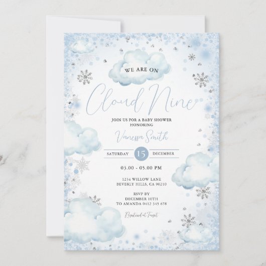 Snowflakes Winter We Are On Cloud Nine Baby Shower Kaart (Voorkant)