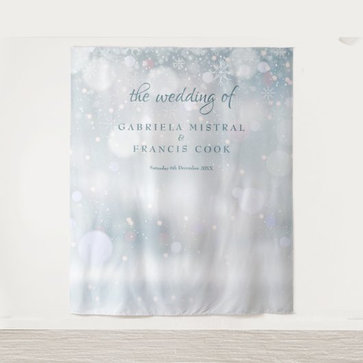 Snowflakes Winter Weddenschap Foto Booth Backdrop Wandkleed (Voorkant)