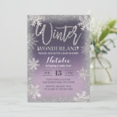 Snowflakes Winter Wonderland Paars Baby shower Kaart (Staand voorkant)