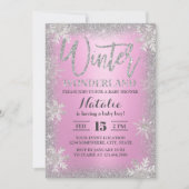 Snowflakes Winter Wonderland Roze Baby shower Kaart (Voorkant)