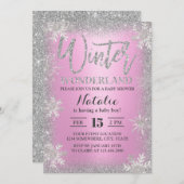 Snowflakes Winter Wonderland Roze Baby shower Kaart (Voorkant / Achterkant)