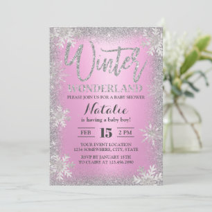 Snowflakes Winter Wonderland Roze Baby shower Kaart