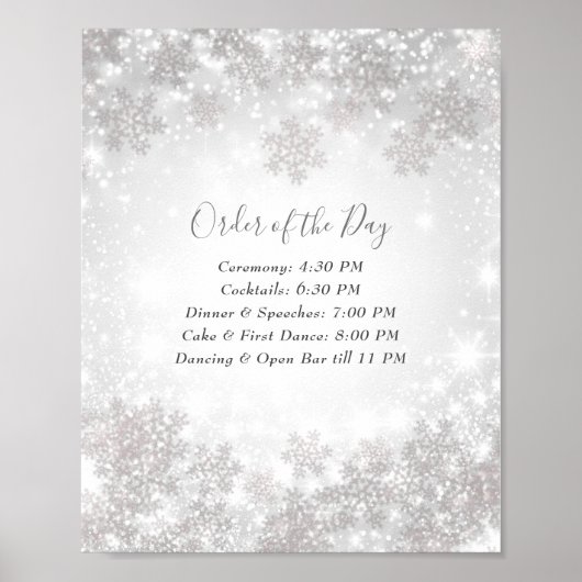 Snowflakes Winter Wonderland Wedding Order of Day Poster (Voorkant)