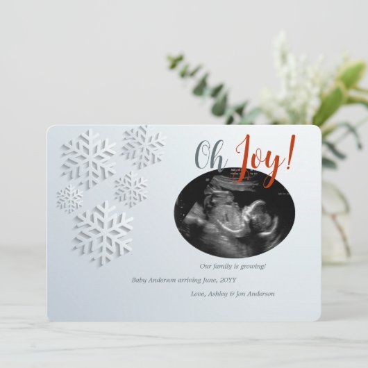Snowflakes Winter Zwangerschap Aankondiging kaart (Staand voorkant)
