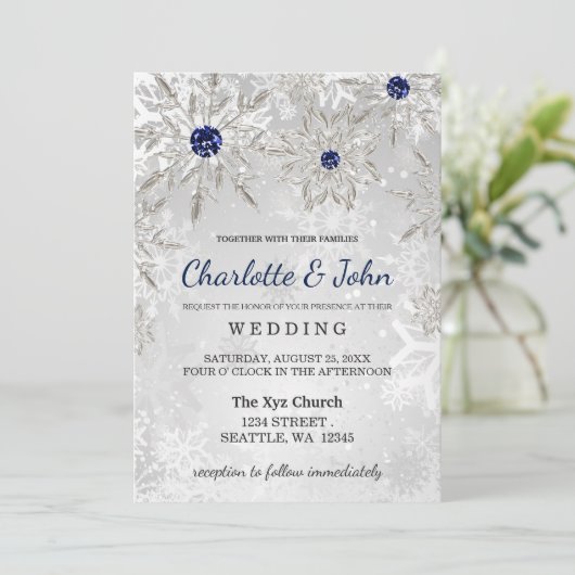 Snowflakes winterbruiloft kaart (Staand voorkant)