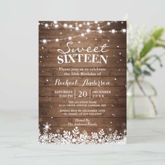 Snowflakes Winterzweet 16 Birthday Party Kaart (Staand voorkant)