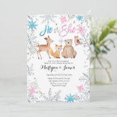Snowflakes Woodland gender onthult uitnodiging (Staand voorkant)