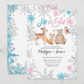 Snowflakes Woodland gender onthult uitnodiging (Voorkant / Achterkant)