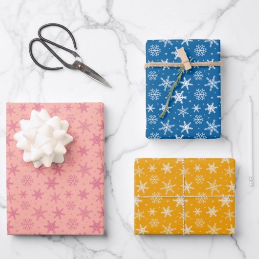 Snowflakes wrapping paper set of 3 (Voorkant)