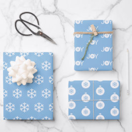 Snowflakes, zangerik en kerstballen Blauw Patroon Inpakpapier Vel