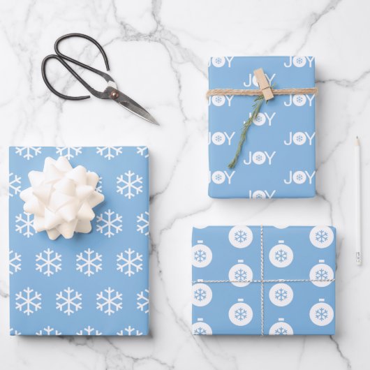 Snowflakes, zangerik en kerstballen Blauw Patroon Inpakpapier Vel (Voorkant)