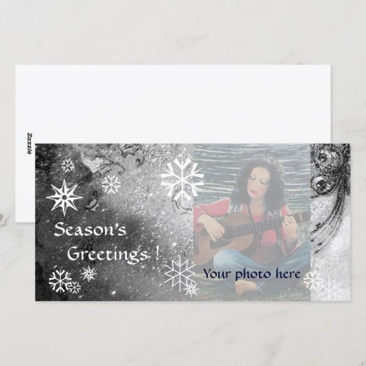 SNOWFLAKES, zwart, wit, grijs Feestdagenkaart (Voorkant / Achterkant)