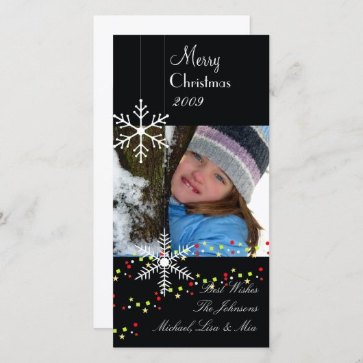 Snowflakes ~ zwarte en witte kerst feestdagenkaart (Voorkant / Achterkant)