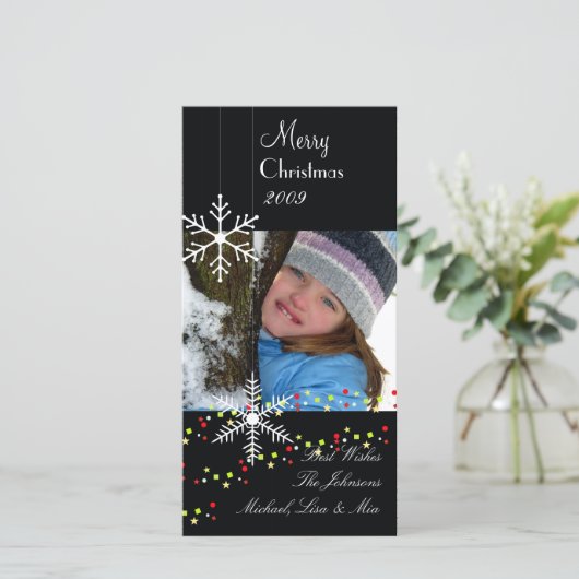 Snowflakes ~ zwarte en witte kerst feestdagenkaart (Staand voorkant)