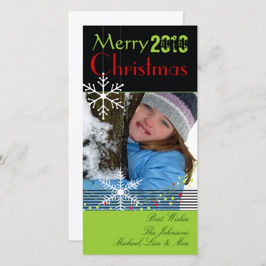 Snowflakes ~ zwarte en witte kerst, groene trim feestdagenkaart (Voorkant / Achterkant)