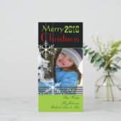 Snowflakes ~ zwarte en witte kerst, groene trim feestdagenkaart (Staand voorkant)