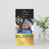 Snowflakes ~ zwarte, gouden kerstmis feestdagenkaart (Staand voorkant)